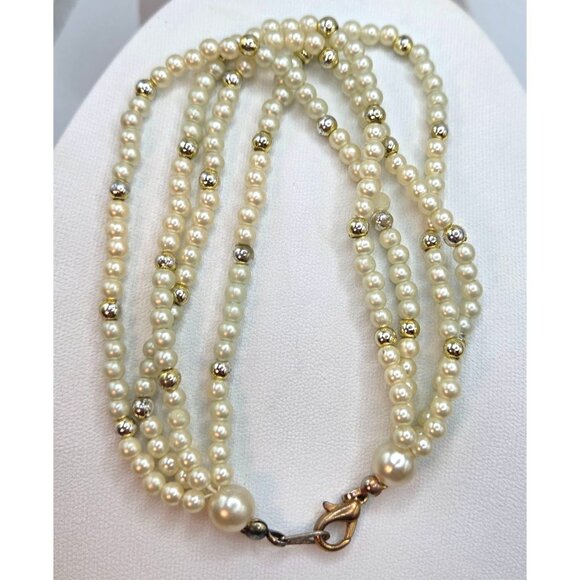 Vintage Multi-Strand Pearl Bracelet With Gold-Tone Accents - Picture 1 of 2